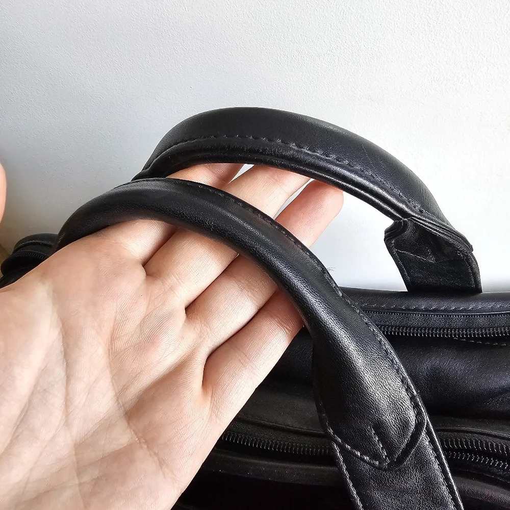 Tumi Alpha Expandable Black Genuine Leather Organizer Laptop Briefcase T Pass